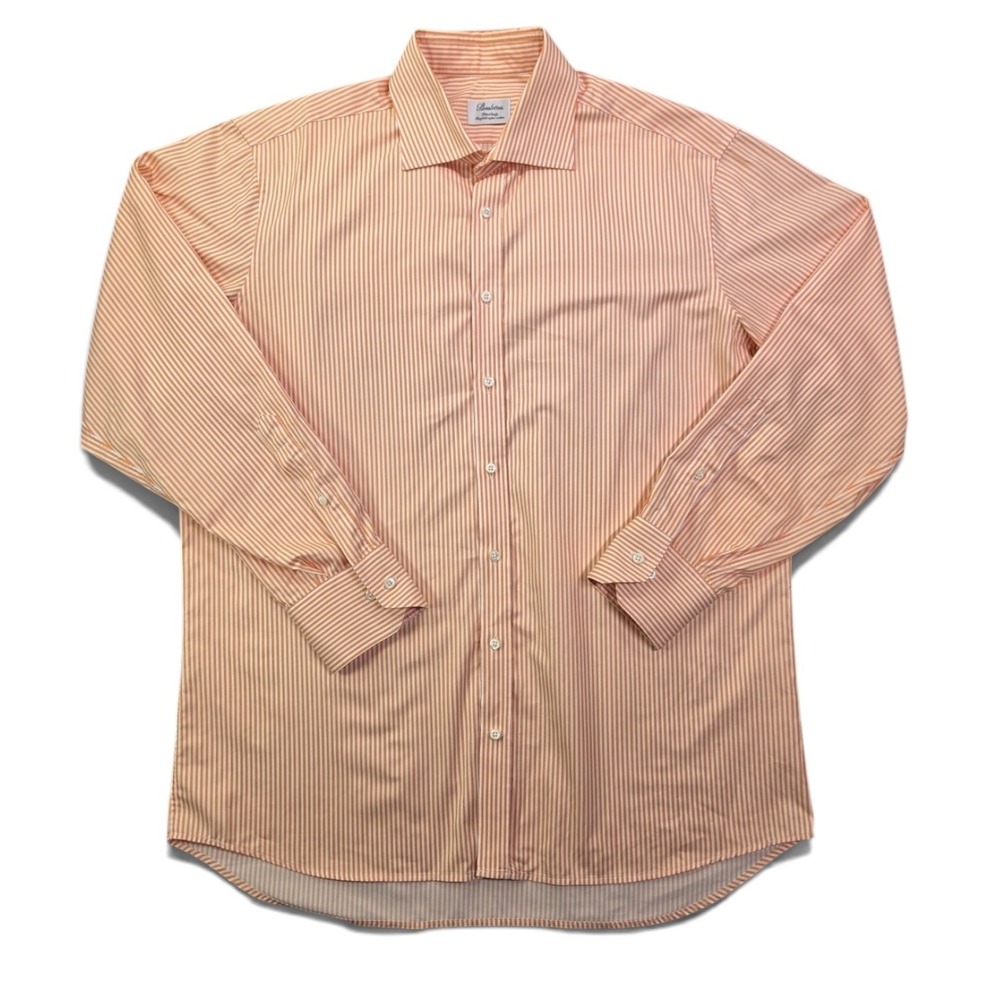 Stenströms Fitted Body Orange Stripe Twofold Cotton Dress Shirt Men 17 43
